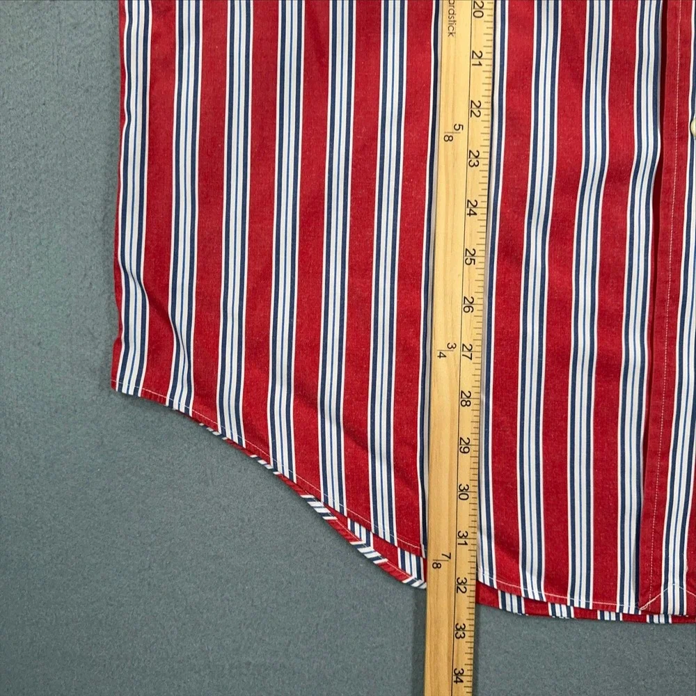 Ralph Lauren Classic Fit Red White Blue Striped Button Down Shirt Mens L 16.5